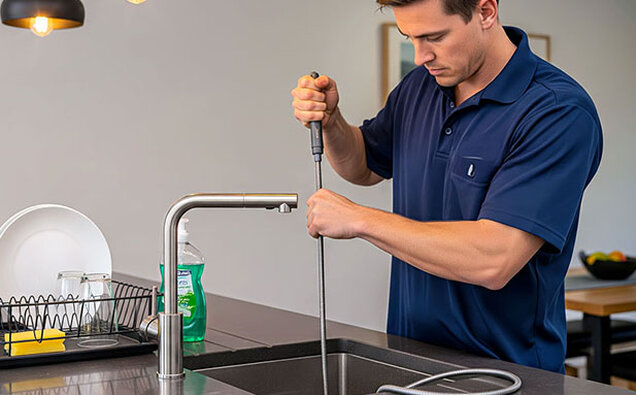 Plumber Clearing Sink Drain