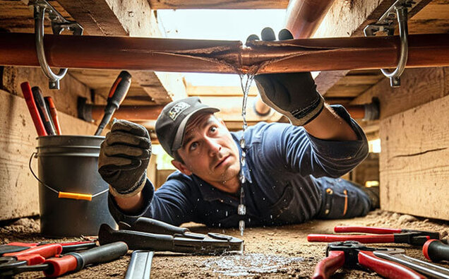 Plumber Fixing Cracked Pipe